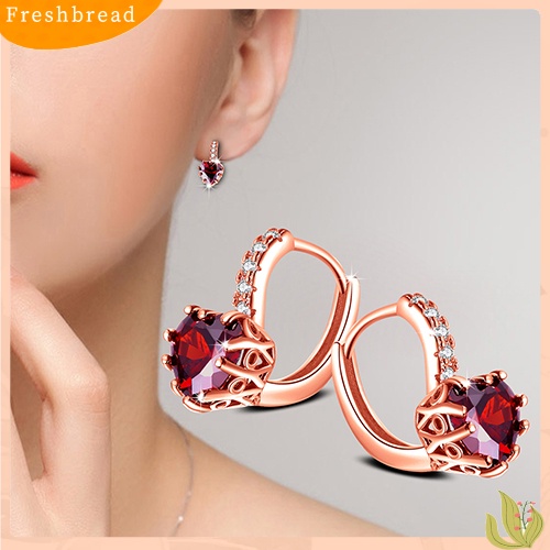 &lt; Freshbread &gt; Fashion Wanita Cubic Zirconia Cinta Hati Telinga Manset Leverback Earrings Perhiasan Pesta