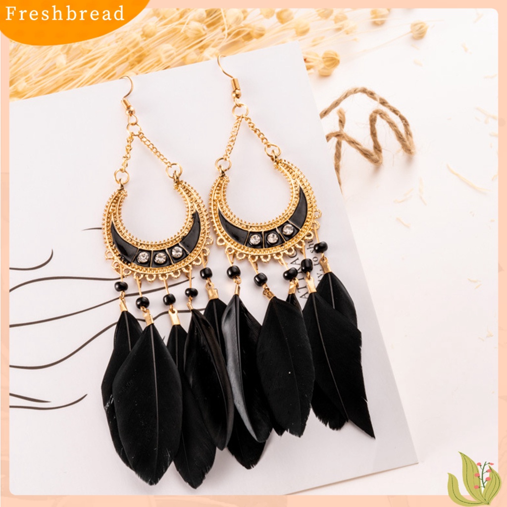 &lt; Freshbread &gt; 1pasang Lady Drop Anting Gaya Bohemia Bulu Sintetis Etnik Indah Lady Boho Menjuntai Anting Prom Perhiasan