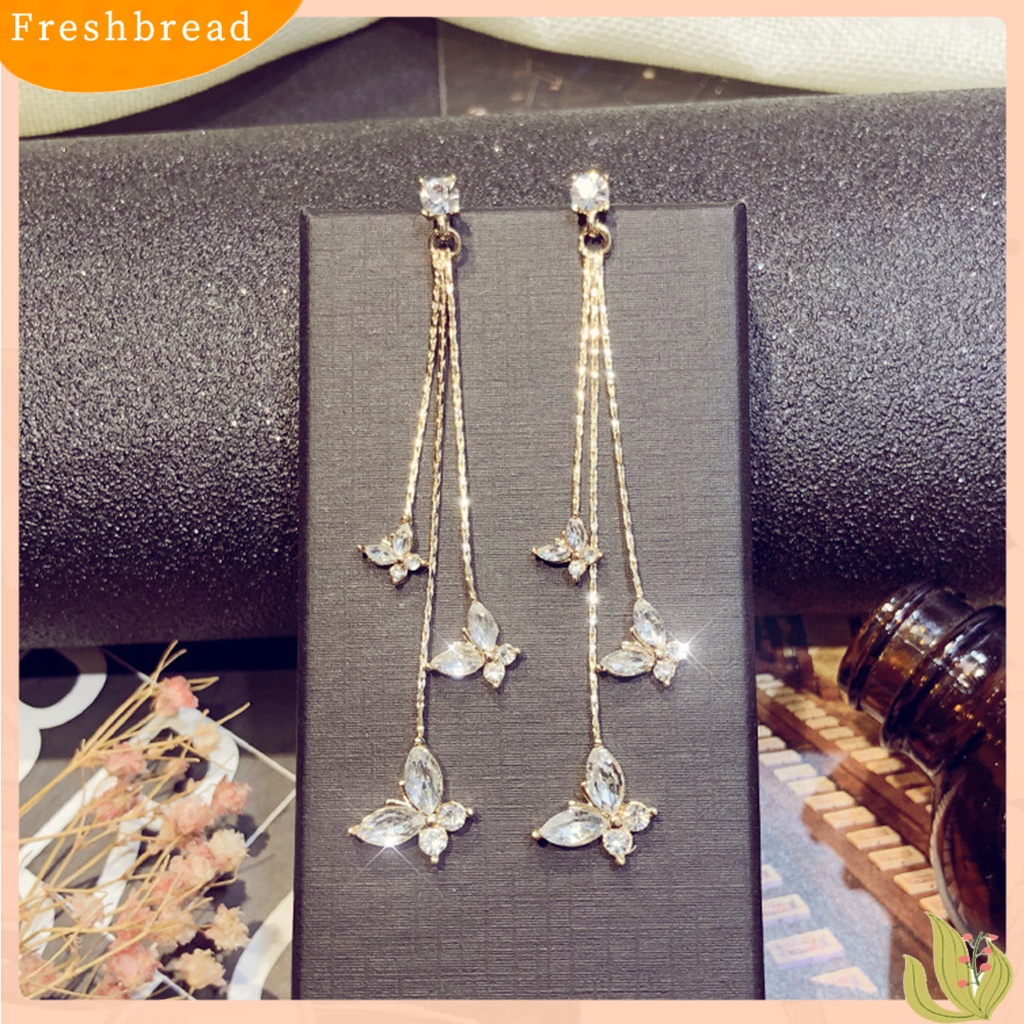 &lt; Freshbread &gt; 1pasang Wanita Anting Kupu-Kupu Jumbai Perhiasan Bersinar Kristal Imitasi Menjuntai Anting Pacaran