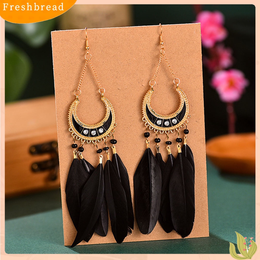 &lt; Freshbread &gt; 1pasang Lady Drop Anting Gaya Bohemia Bulu Sintetis Etnik Indah Lady Boho Menjuntai Anting Prom Perhiasan