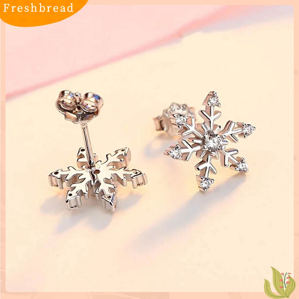 &lt; Freshbread &gt; 1pasang Ear Studs Elegan Geometris Berlian Imitasi Mengkilap Hias Sparkling Dress Up Hadiah Natal Wanita Snowflake Stud Earrings Perhiasan Pakaian Sehari-Hari