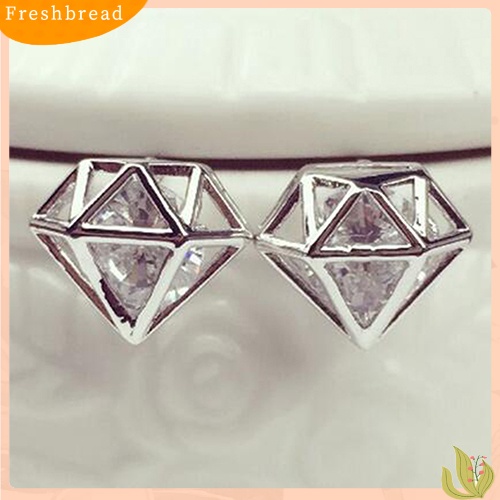 &lt; Freshbread &gt; Wanita Cubic Zirconia Berongga Telinga Studs Earrings Pesta Pernikahan Fashion Perhiasan