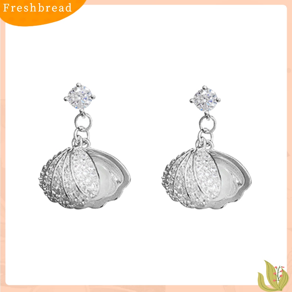 &lt; Freshbread &gt; Fashion Wanita Mutiara Imitasi Shell Liontin Stud Eardrop Anting Perhiasan Perjamuan