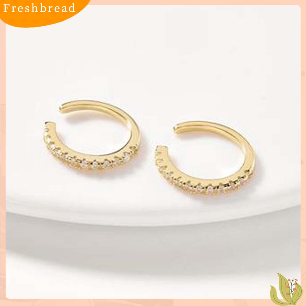 &lt; Freshbread &gt; 1pasang Anting SILVERHOO Bentuk Bulat Aksesoris Telinga Sederhana Pembukaan Lingkaran Cubic Zirconia Earrings Untuk Teman