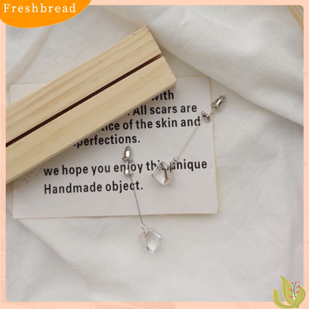 &lt; Freshbread &gt; Wanita Transparan Kubikal Berlian Imitasi Bar Menjuntai Ear Stud Earrings Perhiasan Hadiah