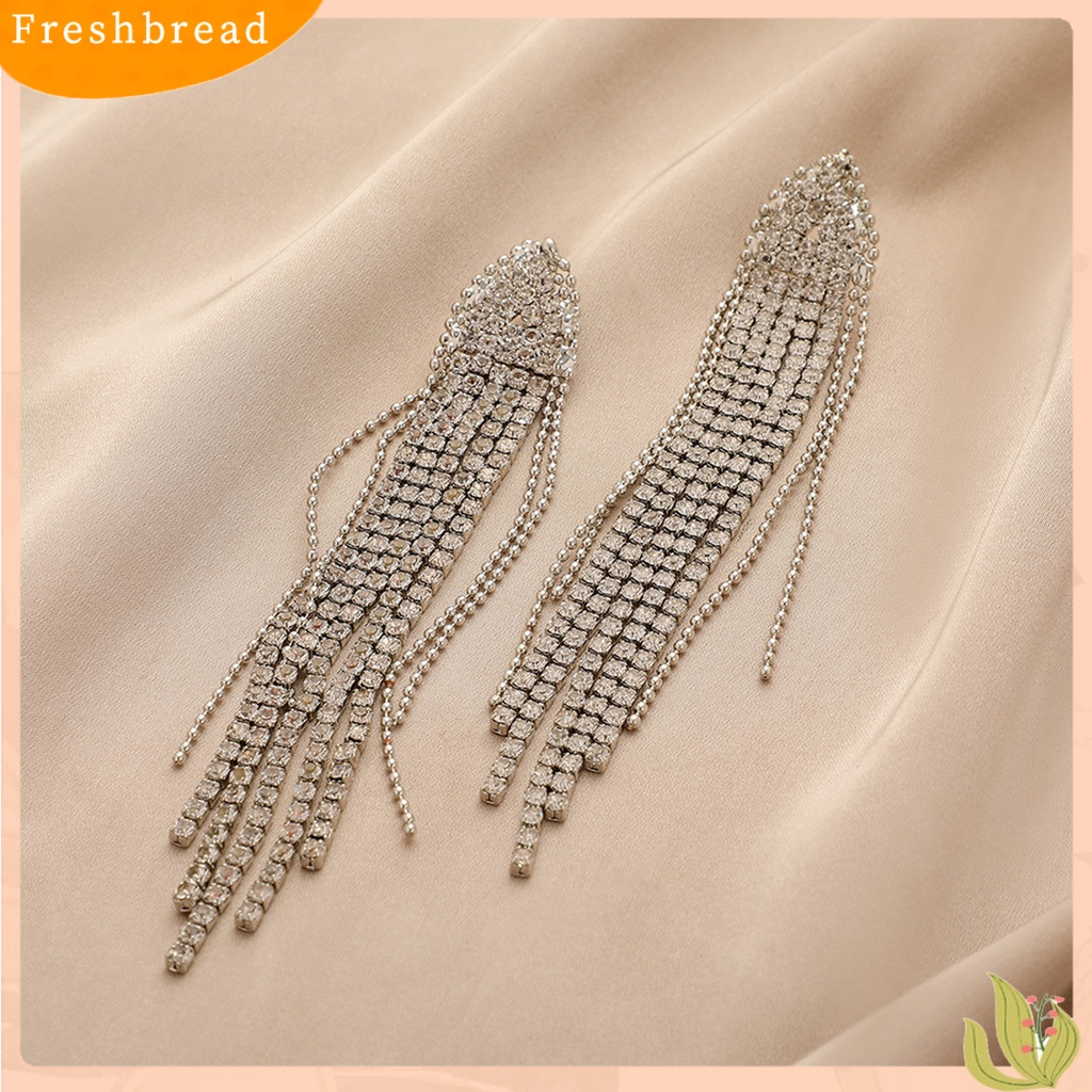 &lt; Freshbread &gt; 1pasang Drop Earrings Jumbai Berlian Imitasi Temperamen Bersinar Cubic Zirconia Menjuntai Anting Untuk Pesta Pernikahan Perjamuan Prom