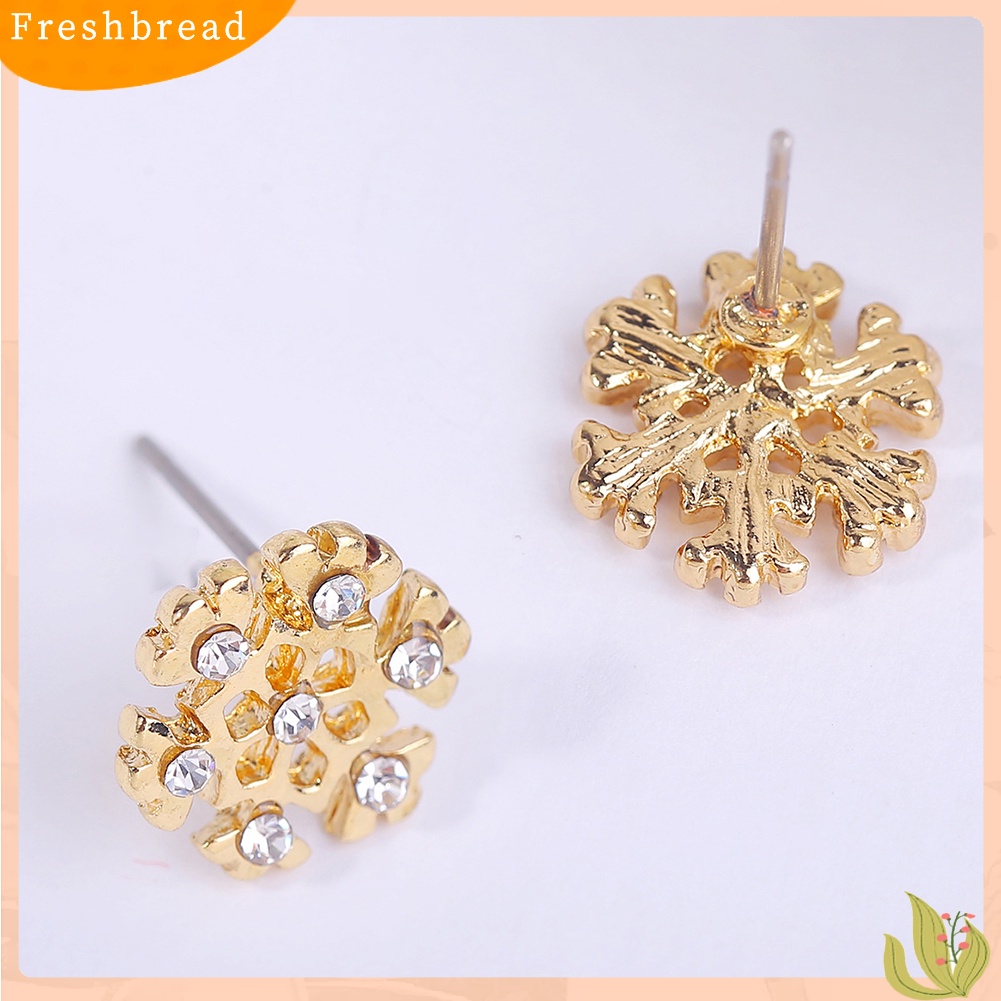 < Freshbread > Wanita Natal Snowflake Santa Claus Berlian Imitasi Bertatahkan Stud Anting Hadiah Xmas
