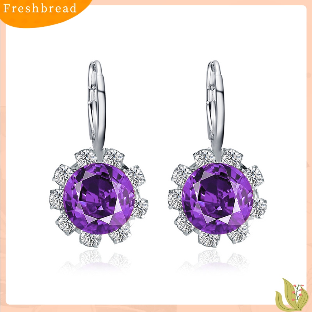 &lt; Freshbread &gt; Wanita Bergaya Bentuk Bulat Bunga Kristal Imitasi Cubic Zirconia Stud Earrings Hadiah