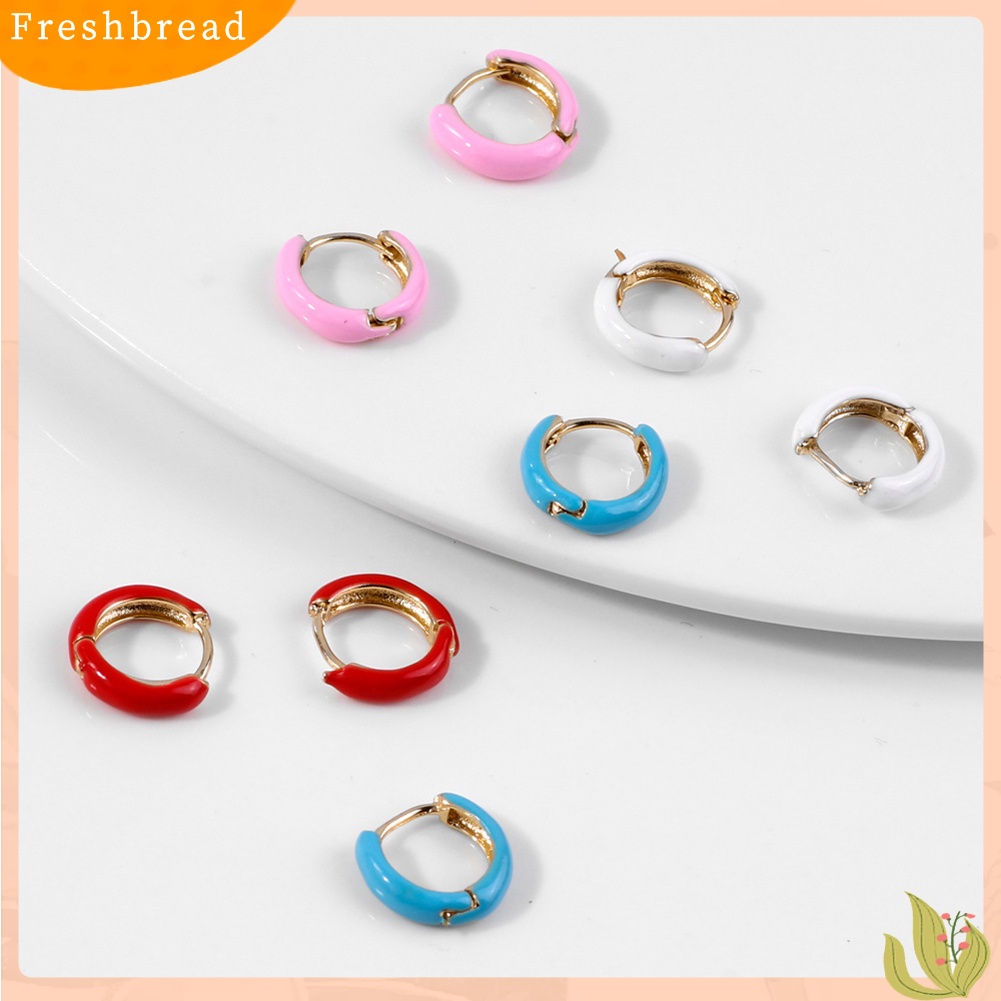 &lt; Freshbread &gt; Wanita Fashion Blok Warna Lingkaran Pesona Enamel Huggie Anting Pesta Perhiasan Hadiah