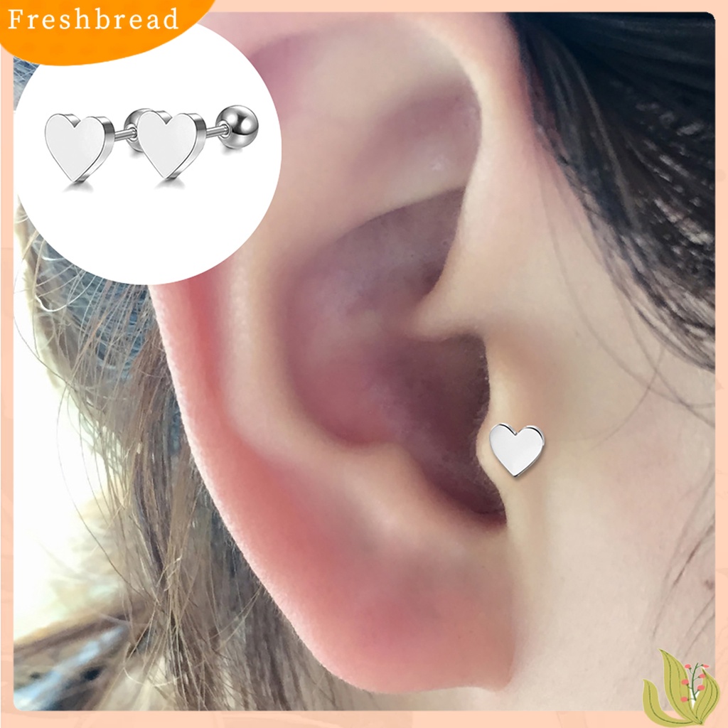 < Freshbread > 1Pc Anting Bentuk Hati Hias Alloy Gadis Geometris Stud Earring Untuk Festival