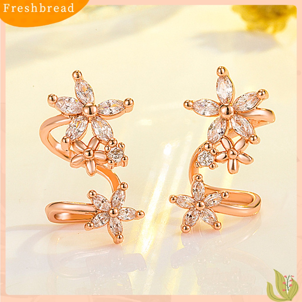 < Freshbread > 1pasang Anting Wanita Bentuk Bunga Arc Perhiasan Sparkling Cubic Zirconia Stud Earrings Untuk Pernikahan