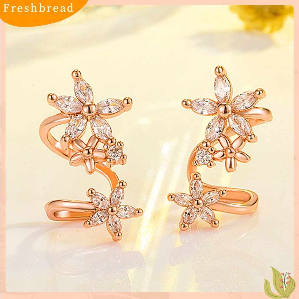 &lt; Freshbread &gt; 1pasang Anting Wanita Bentuk Bunga Arc Perhiasan Sparkling Cubic Zirconia Stud Earrings Untuk Pernikahan