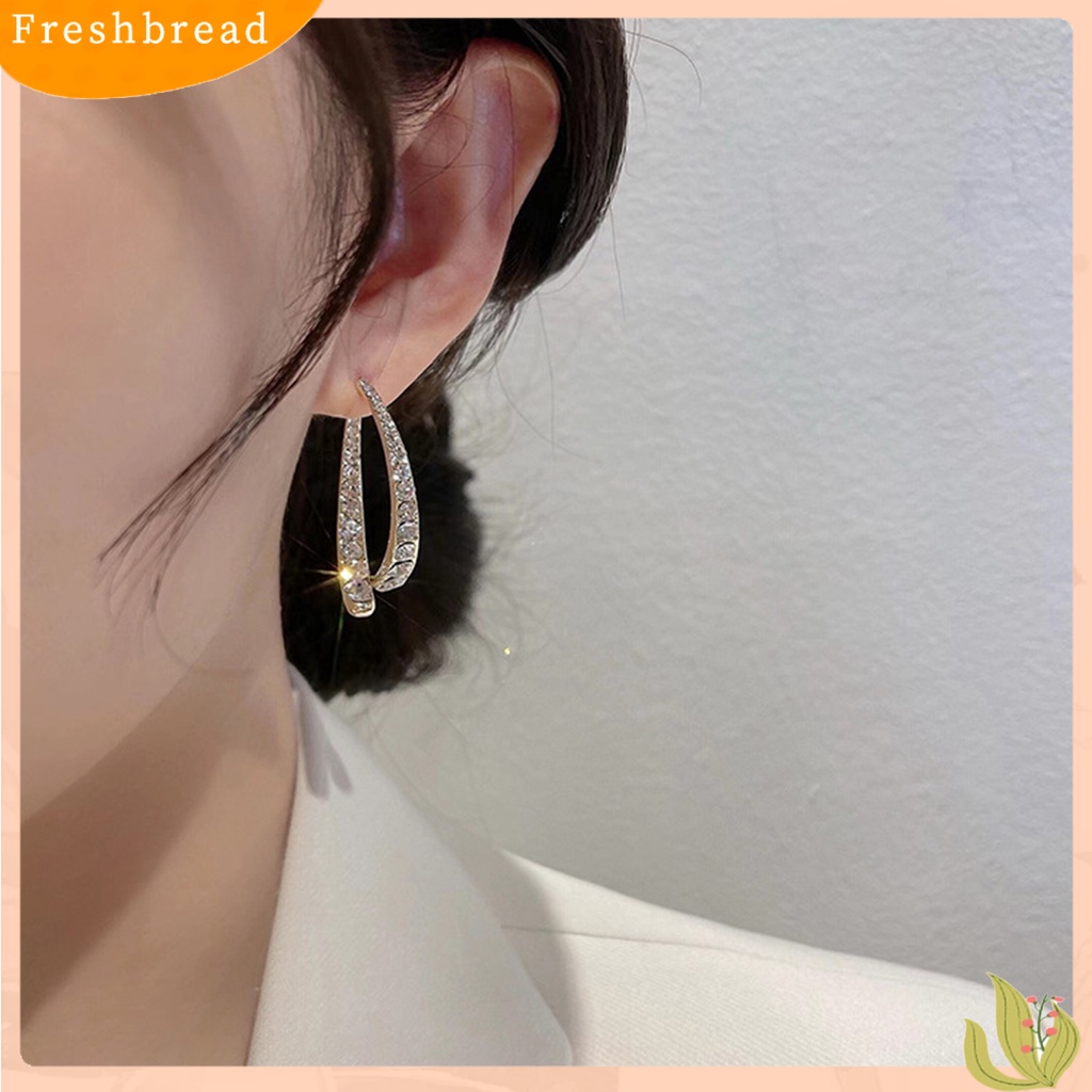 &lt; Freshbread &gt; 1pasang Romantis Pengerjaan Halus Ear Studs Wanita Cubic Zirconia Arc Fishtail Anting Elegan Untuk Tanggal