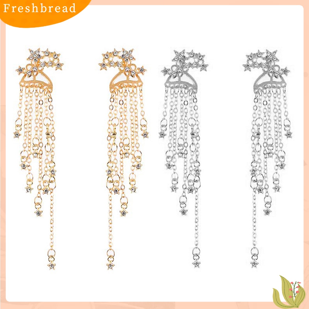 &lt; Freshbread &gt; Fashion Bintang Rumbai Menjuntai Telinga Jaket Wanita Perhiasan Cocktail Banquet Earrings