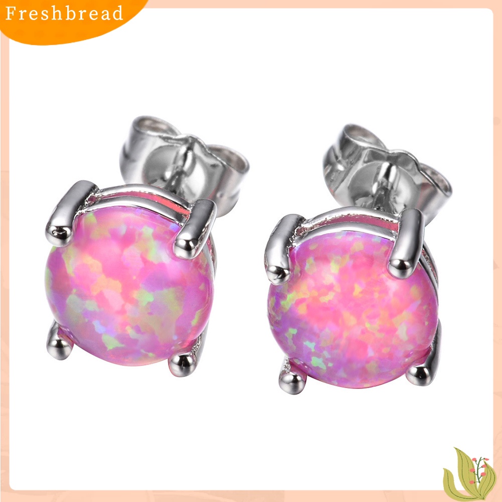 < Freshbread > Fashion Wanita Empat Cakar Bulat Imitasi Opal Hias Telinga Stud Anting Perhiasan Hadiah