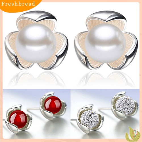 &lt; Freshbread &gt; Bunga925 Sterling Silver Ear Studs Berlian Imitasi Bola Anting Perhiasan Pernikahan