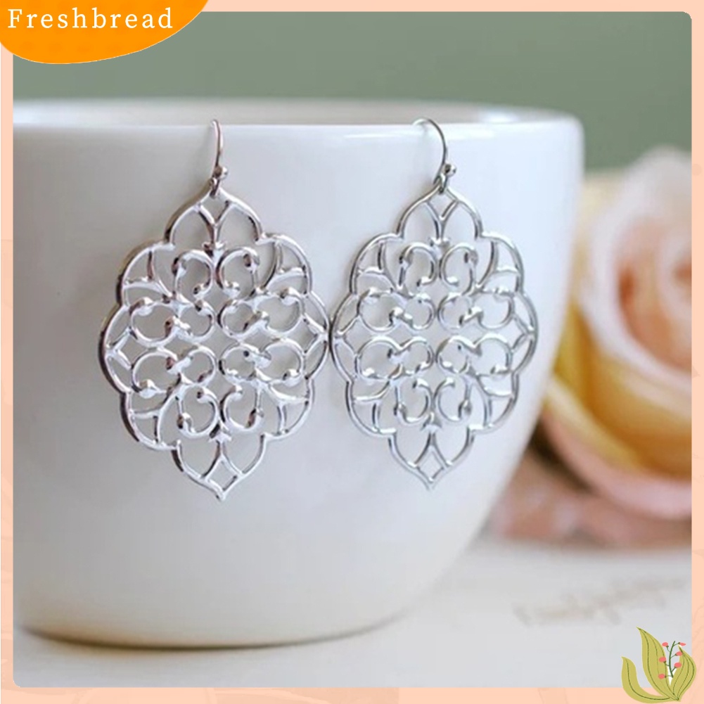 &lt; Freshbread &gt; Wanita Mode Berongga Geometris Kerawang Menjuntai Drop Hook Anting Perhiasan Hadiah