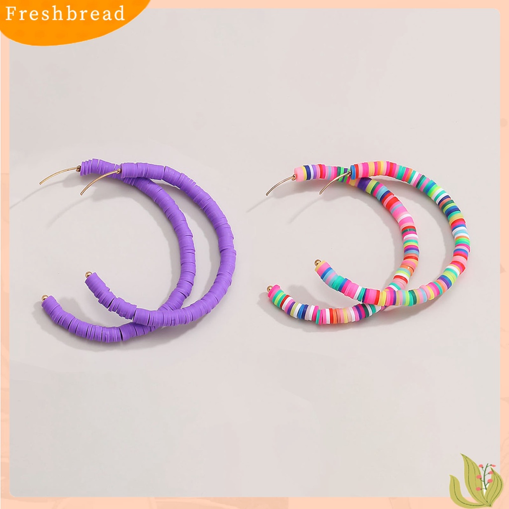 &lt; Freshbread &gt; 1pasang All-match Wanita Warna Pelangi Polymer Clay Bohemian Hoop Stud Earring Untuk Outdoor