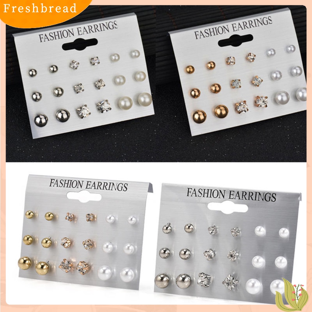 &lt; Freshbread &gt; 9pasang Fashion Wanita Berlian Imitasi Mutiara Imitasi Ear Stud Earrings Set Perhiasan Hadiah