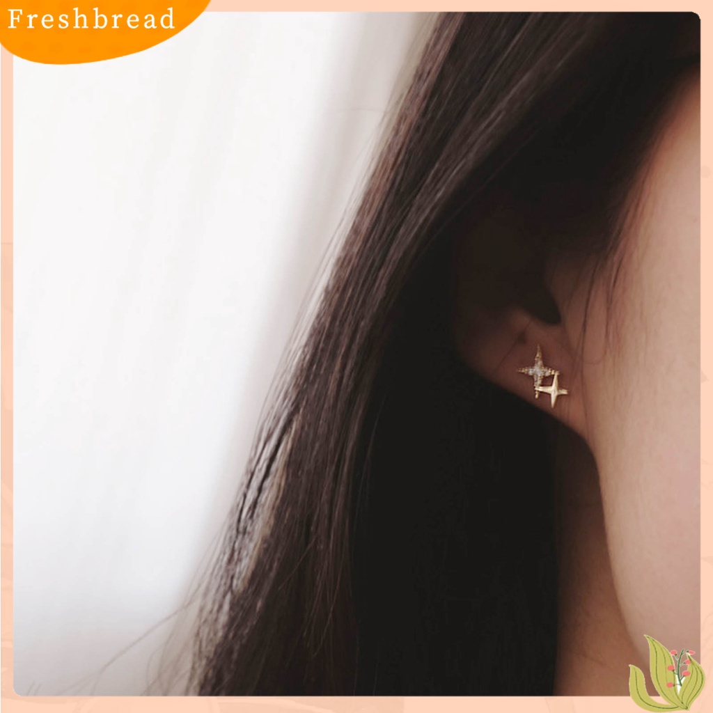 &lt; Freshbread &gt; 1pasang Anting Tusuk Bintang Perhiasan Berlian Imitasi Halus Gaya Korea Ear Studs Untuk Pakaian Sehari-Hari