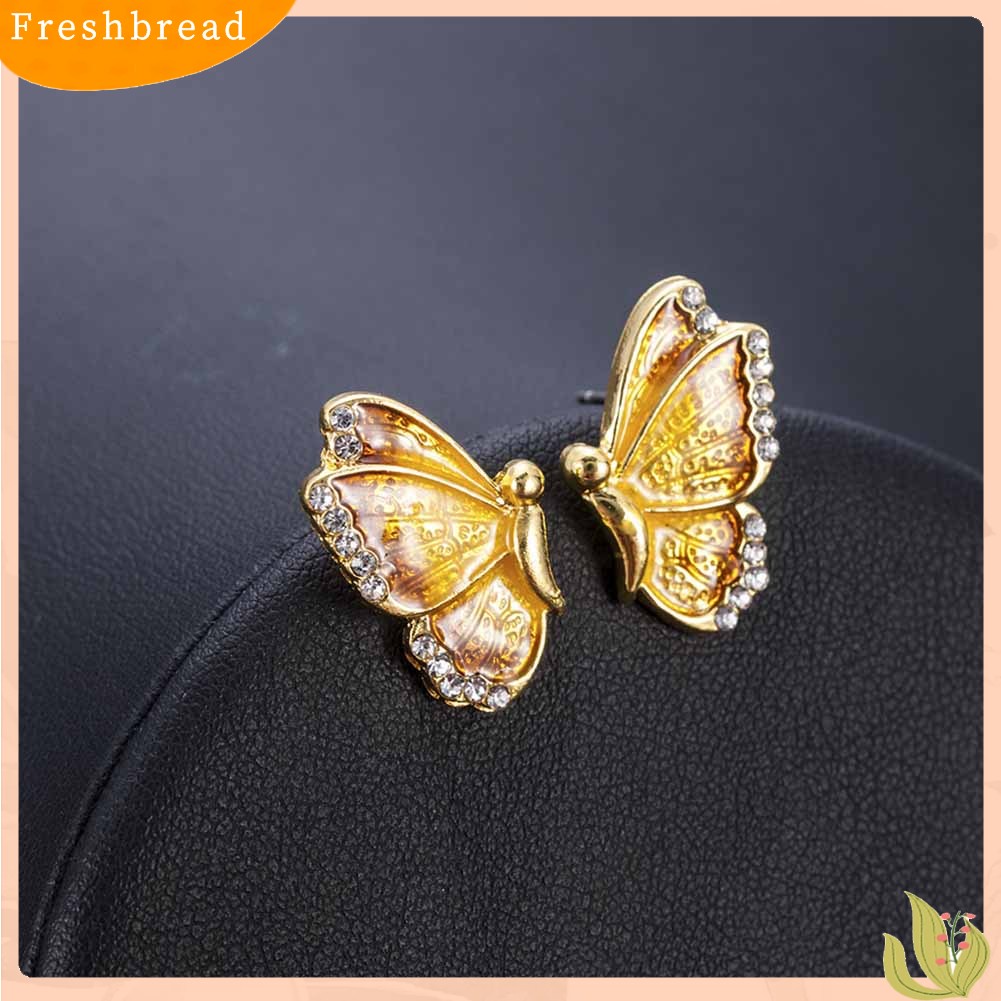 &lt; Freshbread &gt; Fashion Wanita Warna-Warni Kupu-Kupu Berlian Imitasi Enamel Pesona Stud Earrings Jewelry