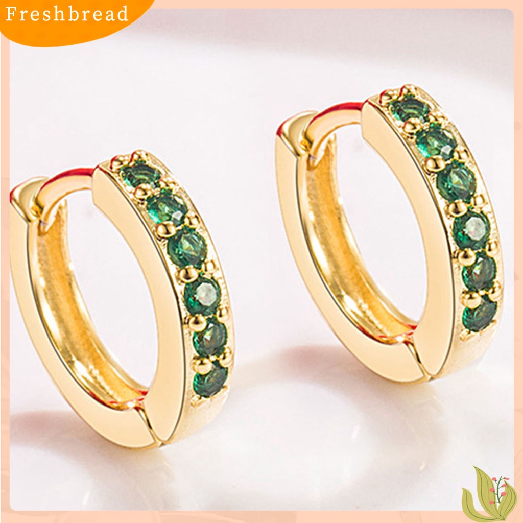 &lt; Freshbread &gt; 1pasang Anting Hoop Wanita Bulat Berlian Imitasi Mengkilap Friendly Untuk Kulit Lingkaran Tindik Lady Earrings Untuk Pacaran