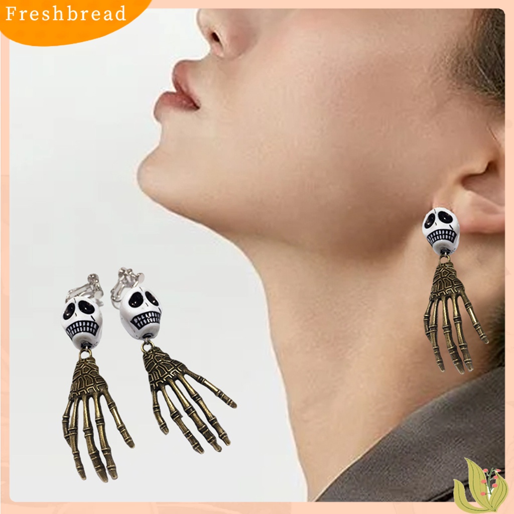 &lt; Freshbread &gt; 1pasang Anting Halloween Kepala Mengerikan Perhiasan Tangan Anting Menjuntai Panjang Lucu Untuk Festival