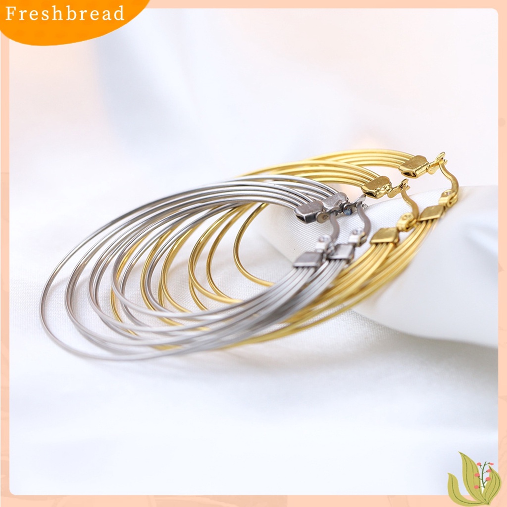 &lt; Freshbread &gt; 1pasang Anting Wanita Berlebihan Gaya Perancis Geometris Mewah Mengkilap Tinggi Dekorasi Warna Emas Lingkaran Besar Hoop Earrings Aksesoris Pakaian