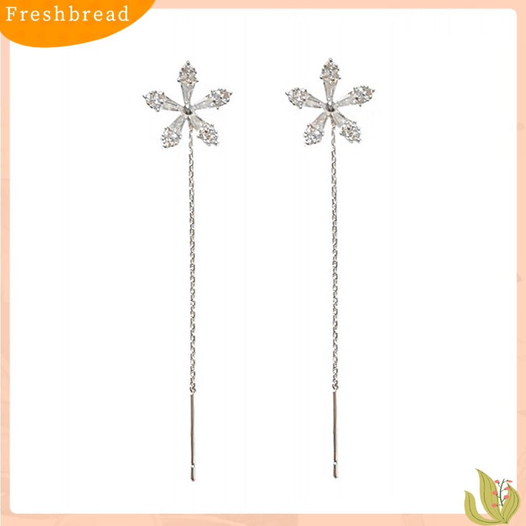 < Freshbread > 1pasang Anting Pejantan Temperamen Rumbai Panjang Berlian Imitasi Mengkilap Hias Berkilau Hadiah Wanita Bunga Garis Telinga Perhiasan Aksesoris Pernyataan Fashion