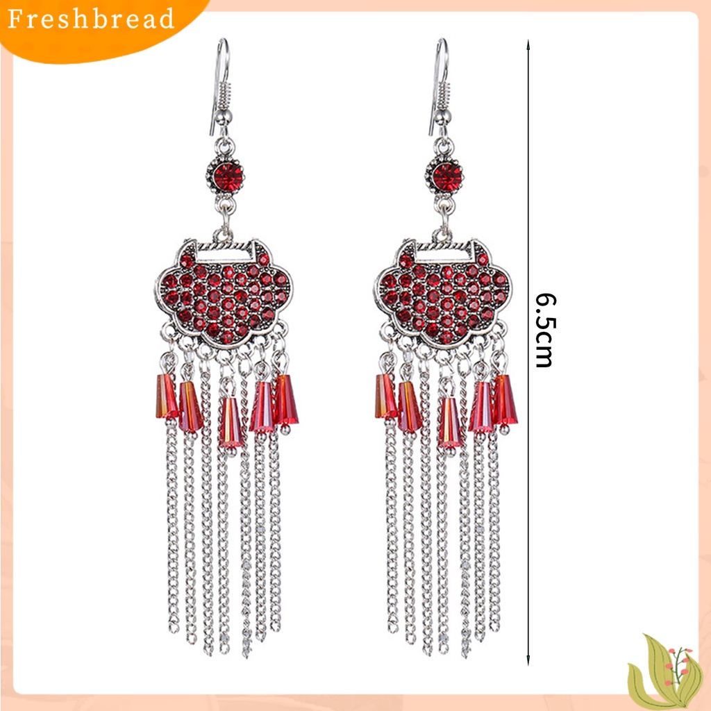 &lt; Freshbread &gt; 2 Pcs Menjuntai Anting-Anting Semua Pertandingan Klasik Vintage Retro Gaun Panjang Paduan Panjang Umur Kunci Berlian Imitasi Bertatahkan Lady Earrings Hadiah