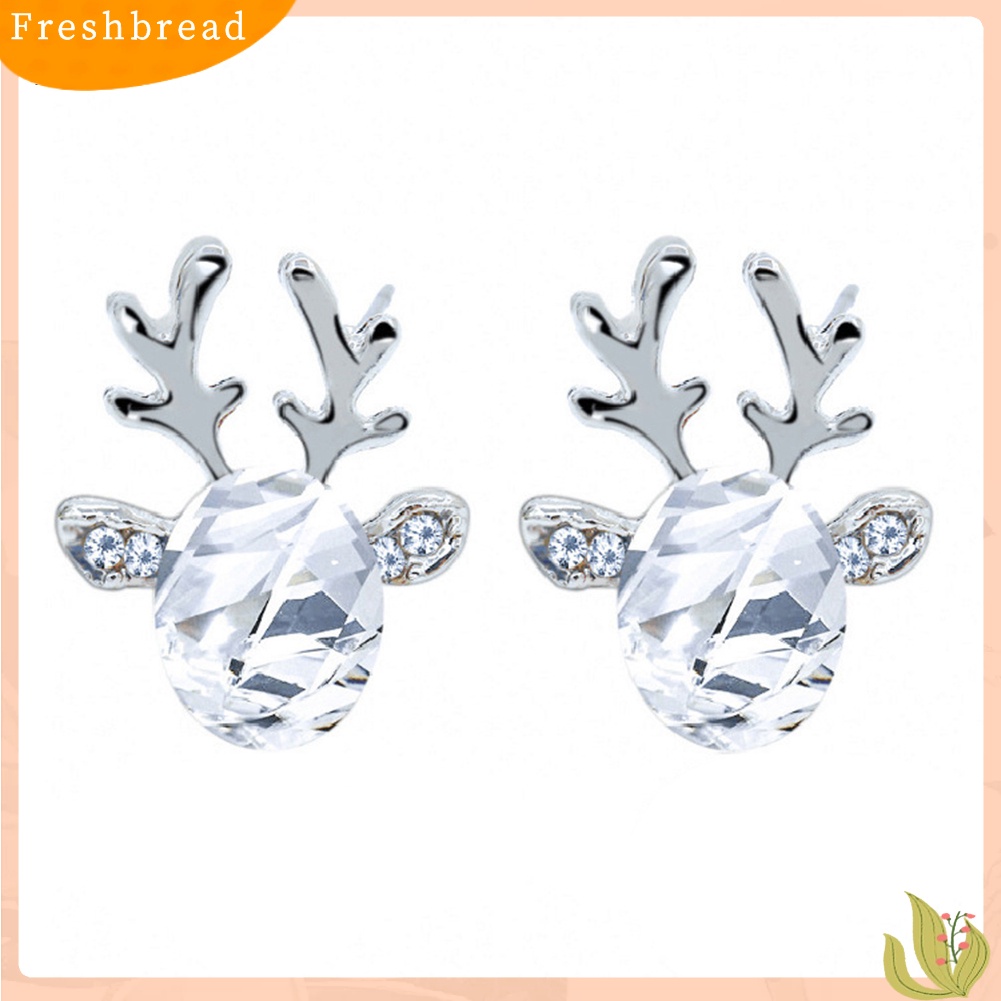 &lt; Freshbread &gt; Wanita Natal Faux Gemstone Hias 3D Tanduk Telinga Stud Anting Perhiasan Hadiah