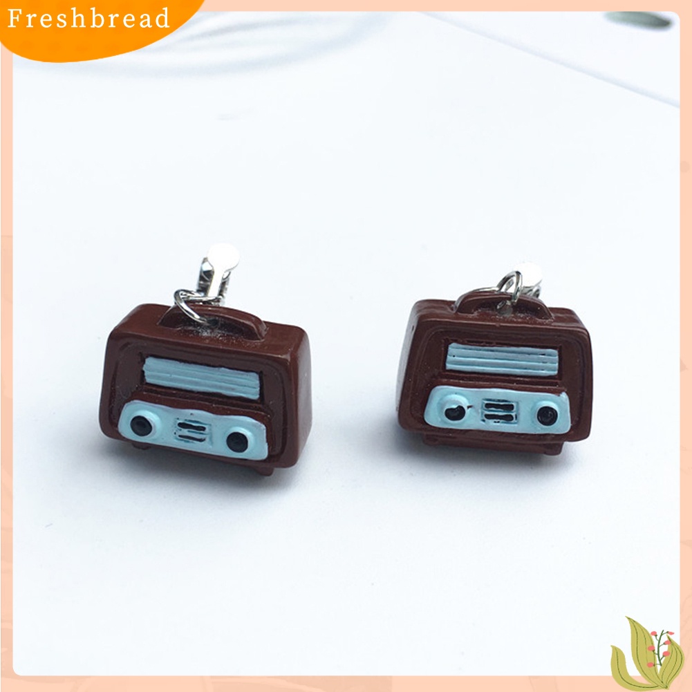 &lt; Freshbread &gt; Vintage Wanita Televisi Phonograph Radio Menjuntai Kait Anting Perhiasan Hadiah