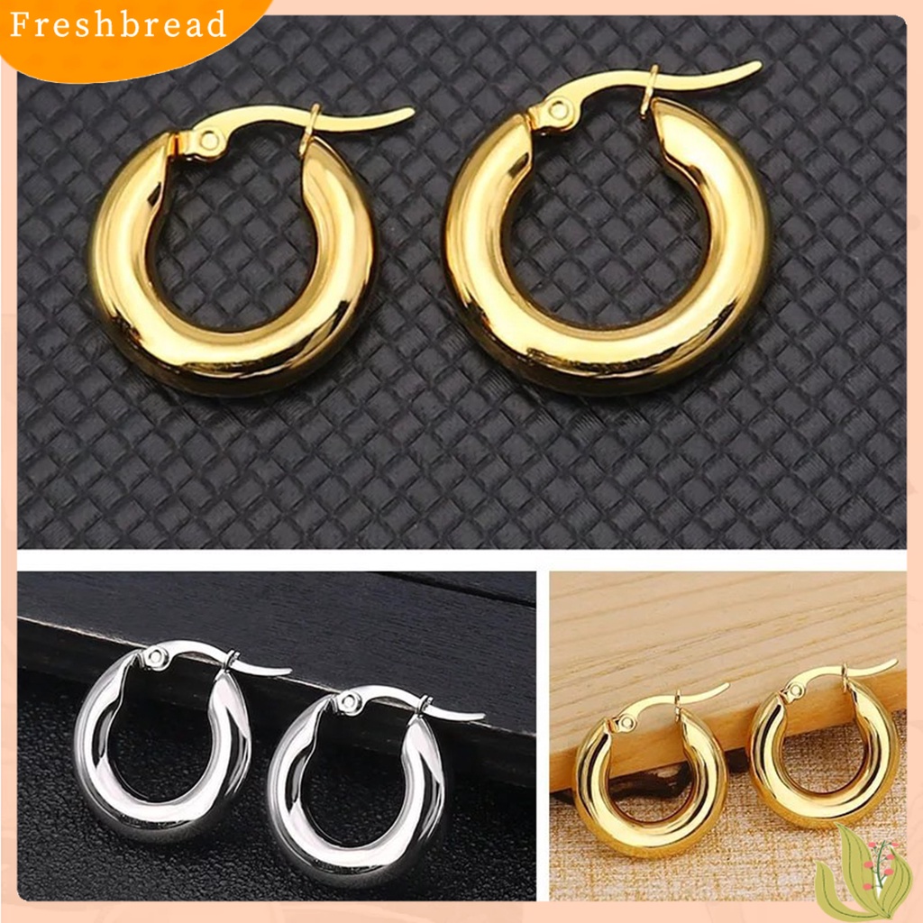 &lt; Freshbread &gt; 1pasang Anting Hoop Wanita Bulat Menebal Berlebihan Semua Pertandingan Padat Punk Anting Perhiasan Aksesoris