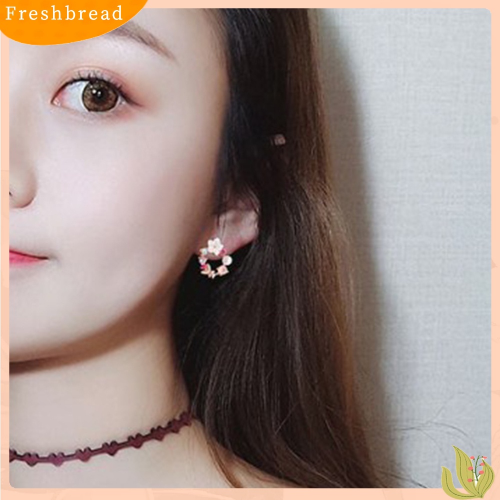 &lt; Freshbread &gt; Wanita Bunga Lingkaran Hati Tetesan Air Mutiara Imitasi Hias Berlian Imitasi Stud Earrings