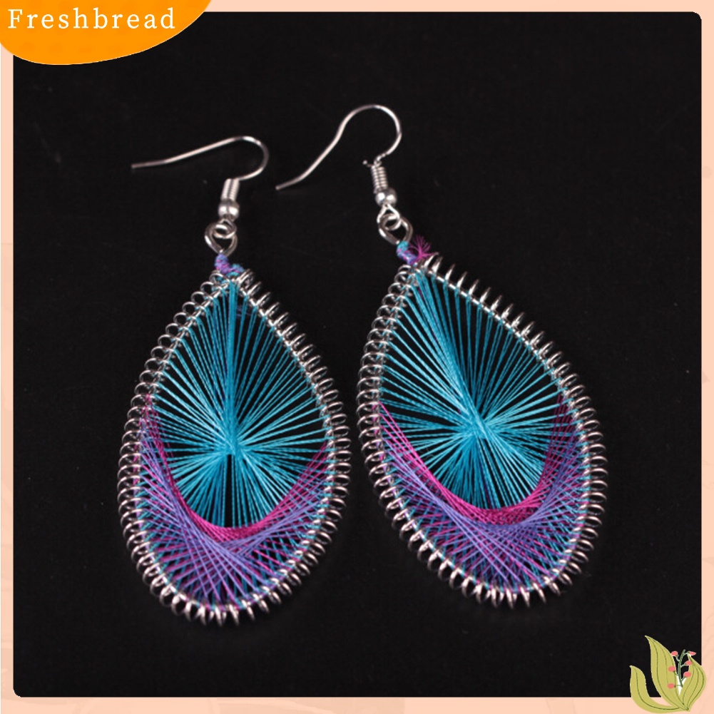 &lt; Freshbread &gt; Bohemian Wanita Multicolor Sutra Geometris Tetesan Air Kait Anting Perhiasan Hadiah