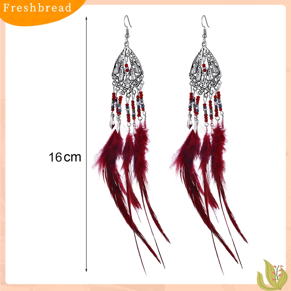 &lt; Freshbread &gt; 1pasang Anting Lady Gaya Bohemia Rumbai Bulu Anting Drop Etnik Untuk Pakaian Sehari-Hari