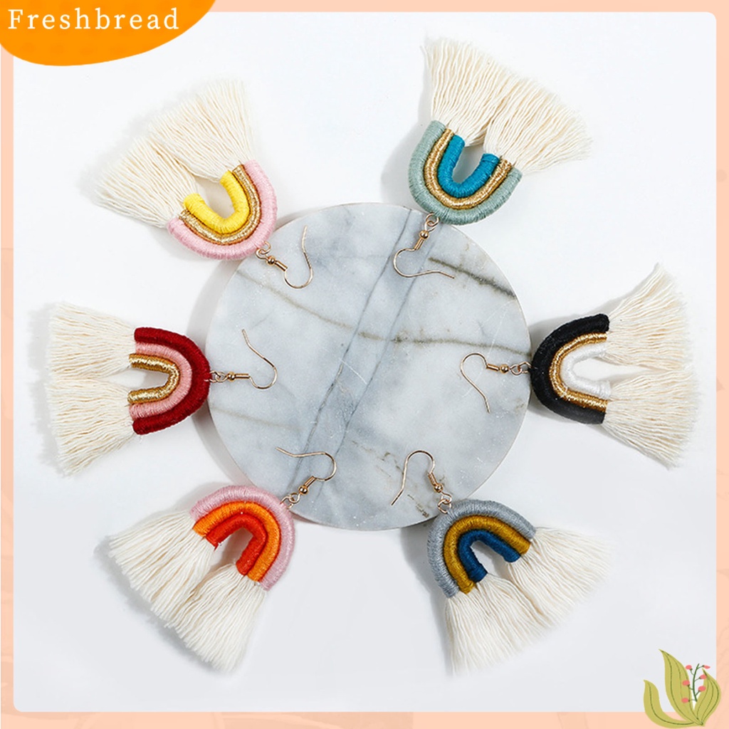 &lt; Freshbread &gt; 1pasang Anting Pelangi Bohemian Menarik Hias Lapis Rumbai Rainbow Hook Menjuntai Earrings Untuk Kehidupan Sehari-Hari