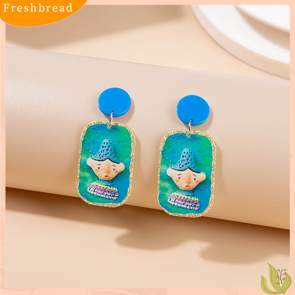 < Freshbread > 1pasang Anting Wanita Bagus Gloss Warna-Warni Fashion Perhiasan Bunga Bintang Kartun Geometris Anting Akrilik Hadiah Ulang Tahun