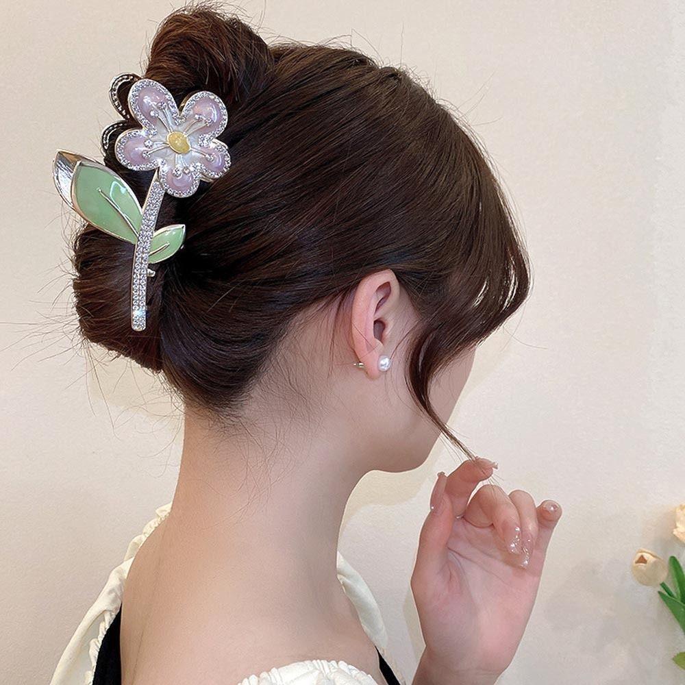 Needway Bunga Rambut Cakar Kepribadian Ins Vintage Geometris Heardress Untuk Gadis Ponytail Holder Fashion Hiasan Kepala Zirkon Wanita Hair Clip