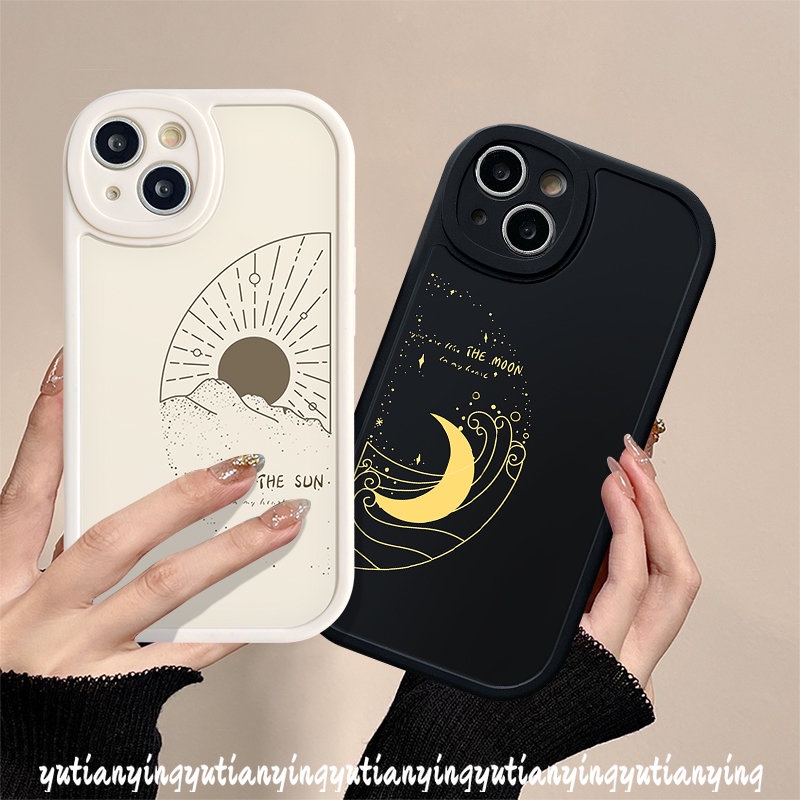 Simple The Moon Sun Casing Silikon Lembut Realme C53 C30 C55 C35 C31 10 Pro Plus C12 C11 5i 7i 6s 9i 5 6i C25Y C25s 8 C15 6 8i 8Pro C21 GT C2 C20A C3 C20 C21Y C17 C17 Sarung Couple