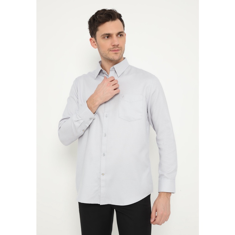 Jobb Brioni Kemeja Pria Lengan Panjang Regular Fit Abu-Abu