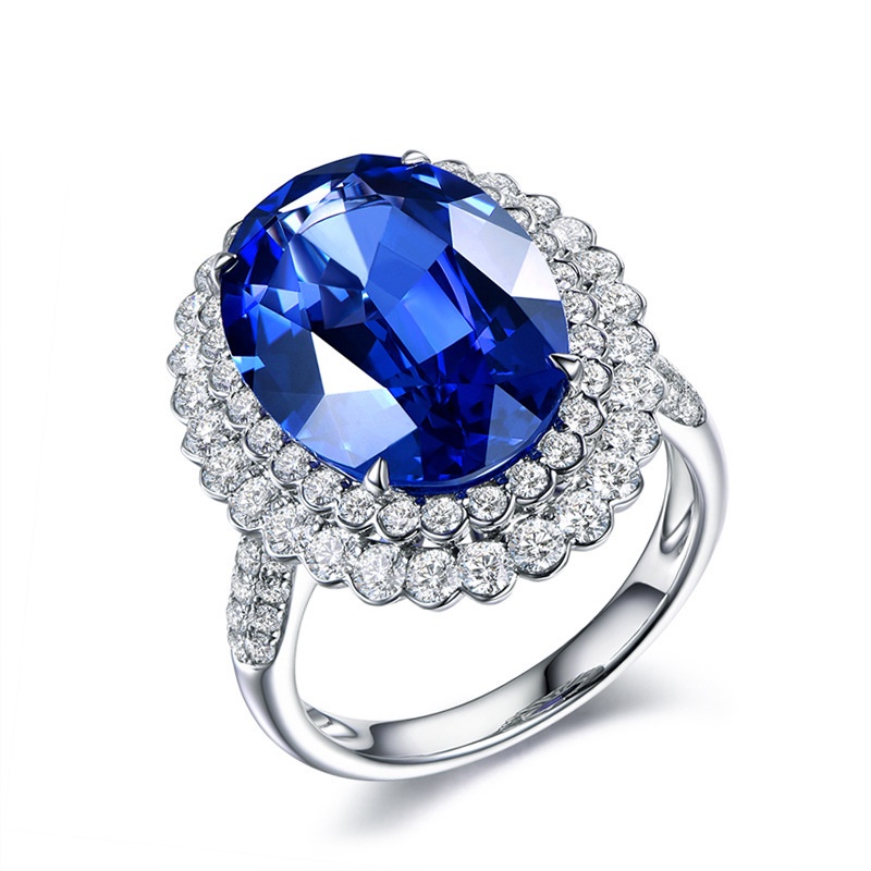 Goldkingdom Aksesoris Perhiasan Fashion Ready Stock Biru Tua Tanzanite Berwarna Ruby Cincin Perempuan Kelompok Eropa Dan Amerika Set Cincin.