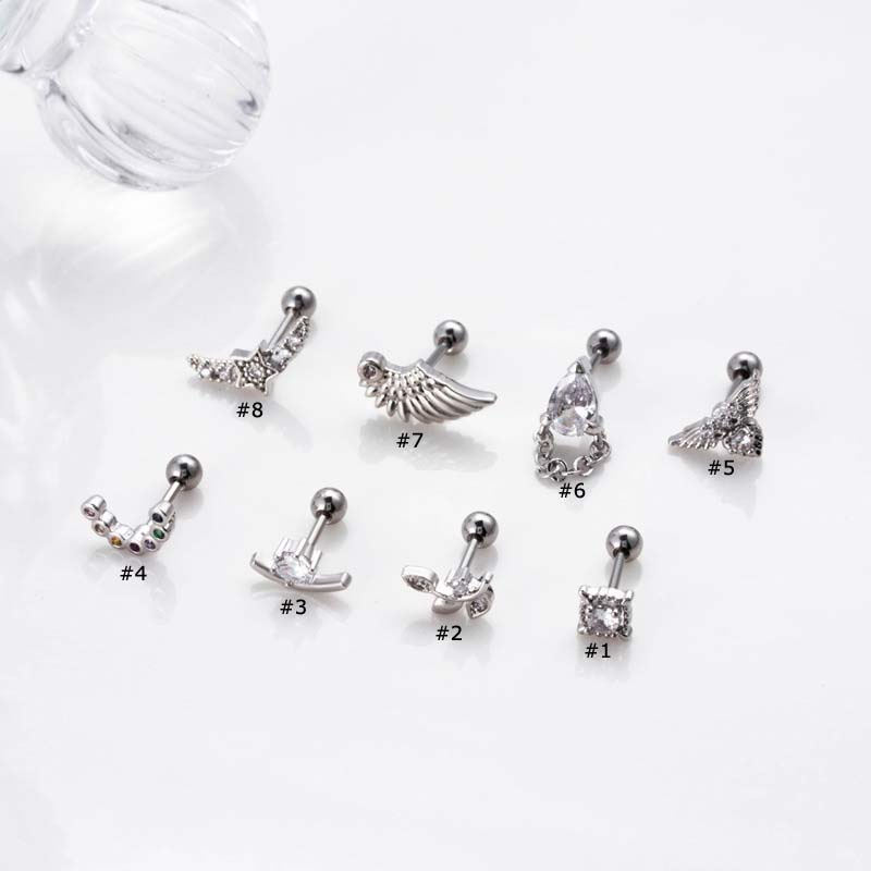 1biji Anting Tulang Rawan Stud Tindik Stainless Steel Tragus Helix 20Gauge Warna Emas/silver Bentuk Bintang Sayap