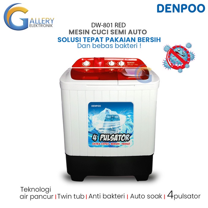 Denpoo Mesin Cuci 2 Tabung DW8901 - Hijau - DW8901