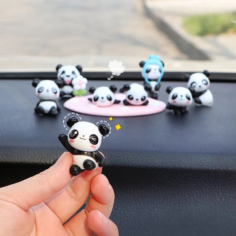 1pc Hiasan Mobil Boneka Panda PVC Mini Gaya Random/Ornamen Patung Kartun Dashboard Otomotif/Dekorasi Interior Kendaraan DIY