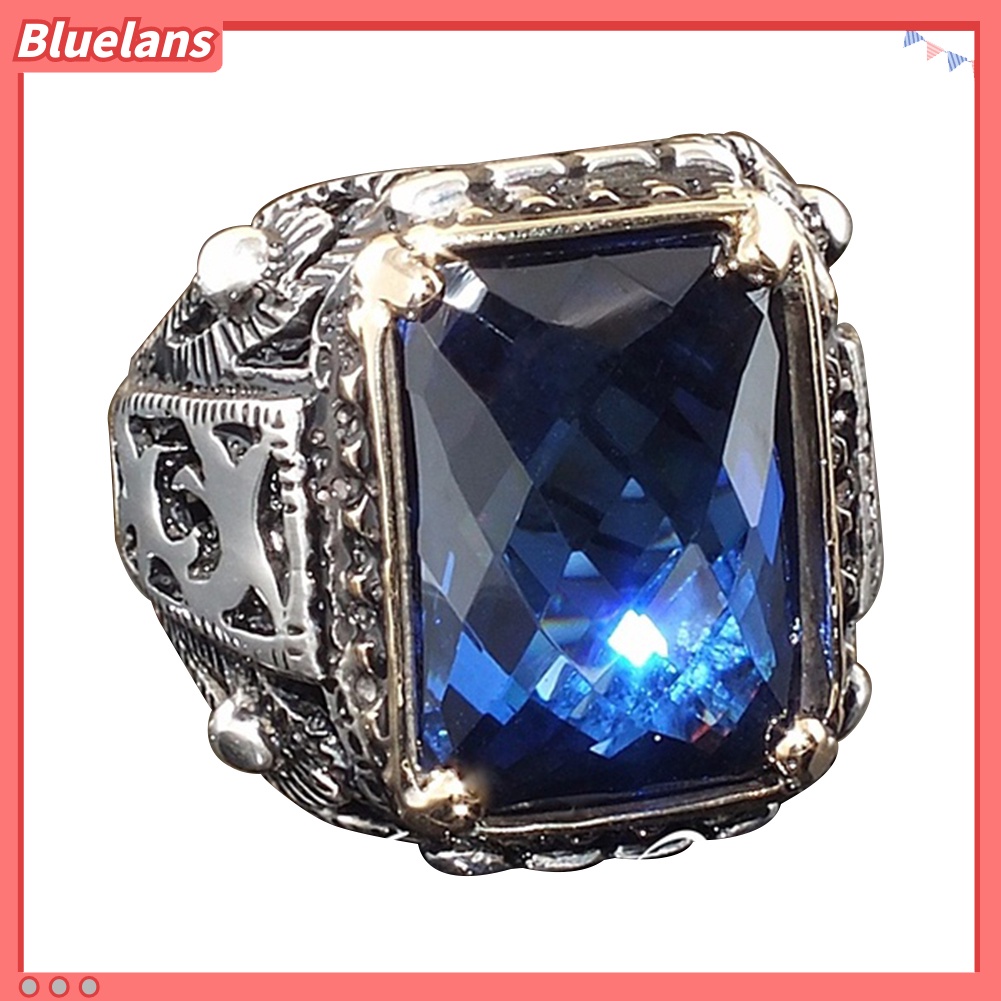 {In Stock} Mewah Persegi Kubik Zirkon Pria Jari Cincin Pesta Perjamuan Perhiasan Dekorasi Hadiah