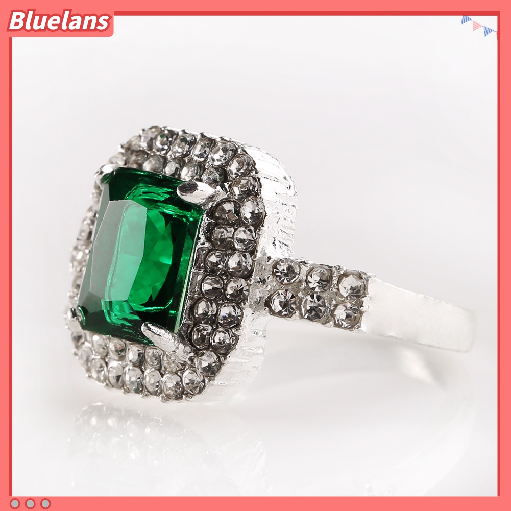 {In Stock} Wanita Zirkon Hijau Perak Disepuh Cincin Fashion Pernikahan Bague Perhiasan Hadiah