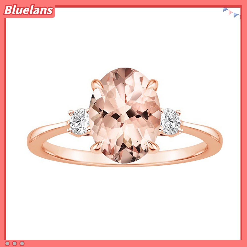 {In Stock} Telur Faux Morganite Berlian Imitasi Bertatahkan Jari Cincin Wanita Fashion Pernikahan Perhiasan