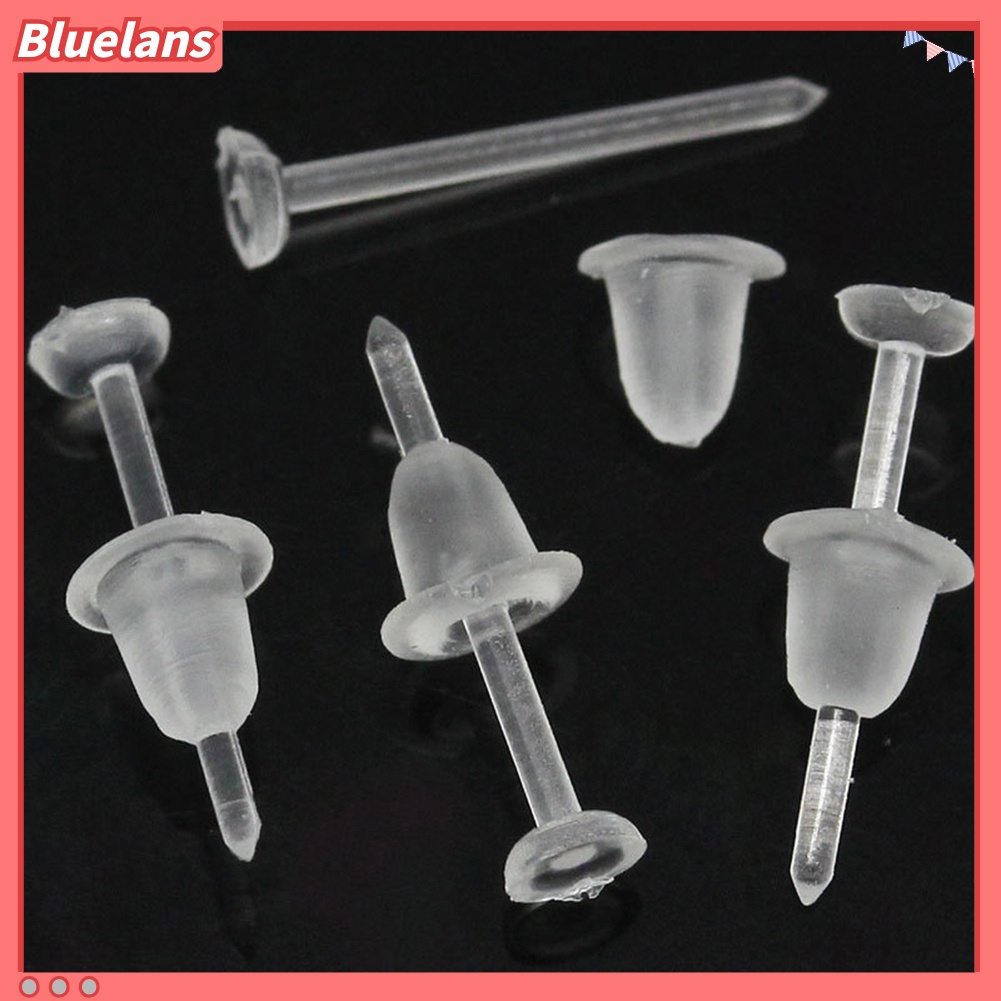 {In Stock} 50Pcs/Set Unisex Plastik Bening Anting Post Telinga Pin Punggung DIY Perhiasan Aksesori
