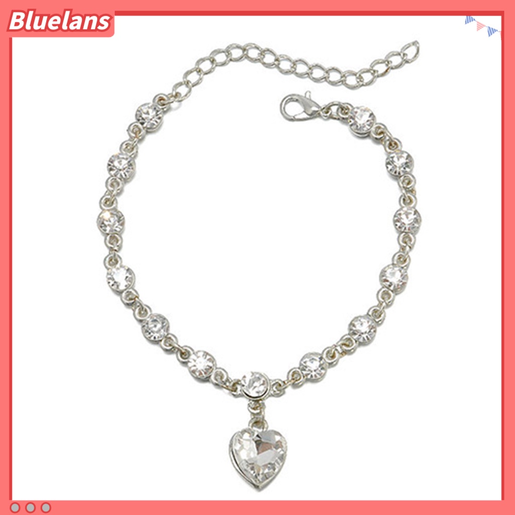 {In Stock} Wanita Fashion Berlian Imitasi Mengkilap Cinta Hati Manik-Manik Bulat Pesona Rantai Gelang Perhiasan